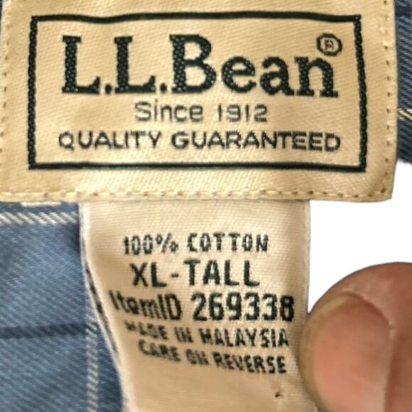 LL Bean Men's Blue Plaid Long Sleeve Button Down Wrinkle Resistant - XL Tall - Picture 6 of 7